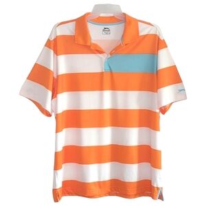 Slazenger Striped Performance Polo Shirt Orange White Blue Golf Activewear XXL